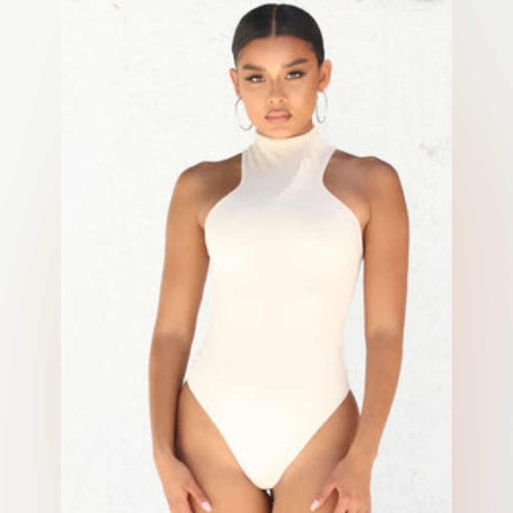 Mock neck cream bodysuit